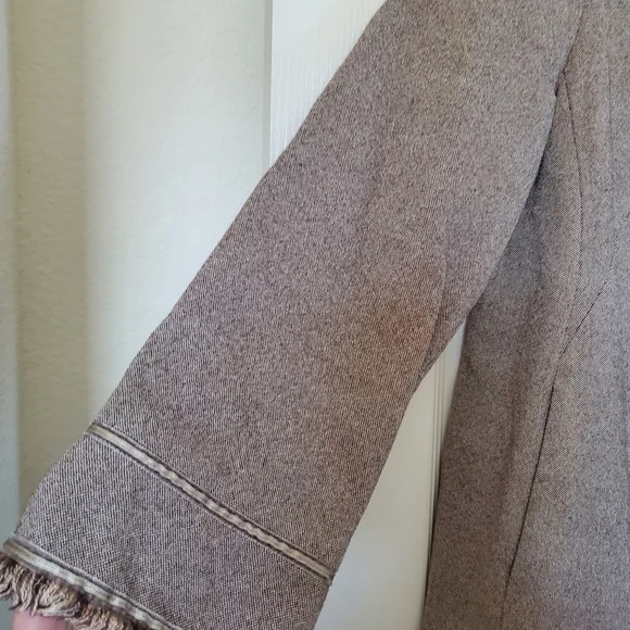 Vintage Feraud Virgin Wool Silk Tweed Brown Long Fringed Blazer Women's Sz Large
